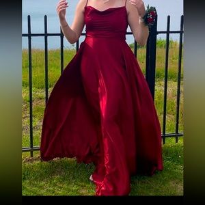 Maroon silk prom dress. Adjustable straps